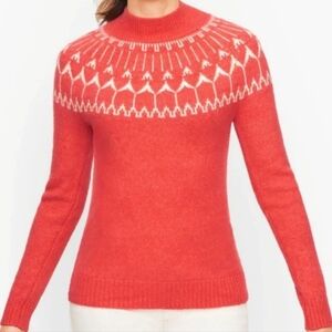 Talbots Fairisle Coral Orange and Cream Wool Blend Sweater Size Small